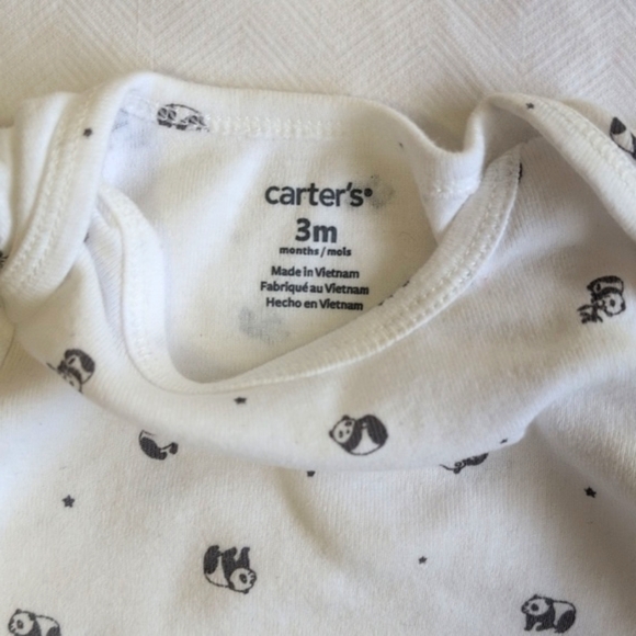 carter's panda bear cotton long sleeve bodysuit diaper shirt 3 months baby - Picture 3 of 5
